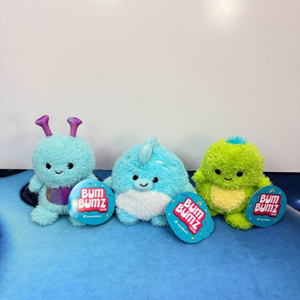 Jazwares BumBumz Plush Lot 3 Mini 4.5" Turtle Blue Shark Aqua Bug Stuffed Toys